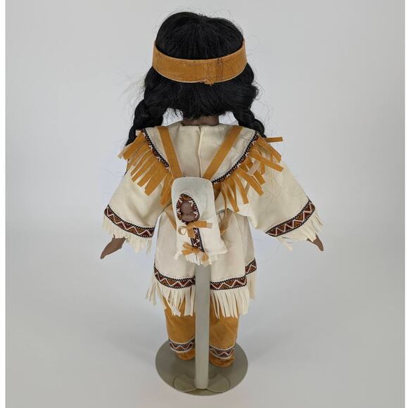 Vintage Ashley Bell Porcelain Native American Indian Doll with Baby and Stand - Picture 4 of 10